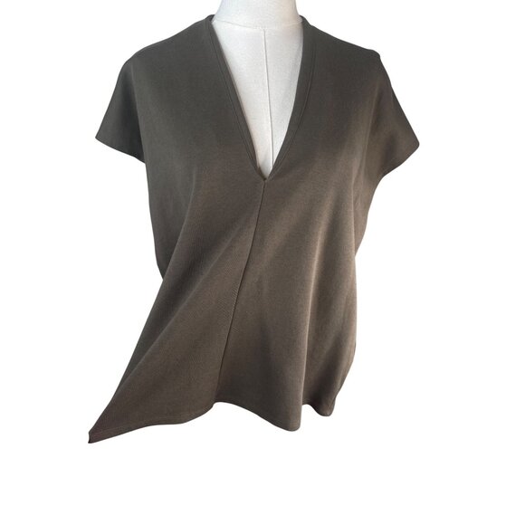 2/$30 ZARA Medium Deep V-Neck Khaki Green Cotton Blend Top - Picture 6 of 13